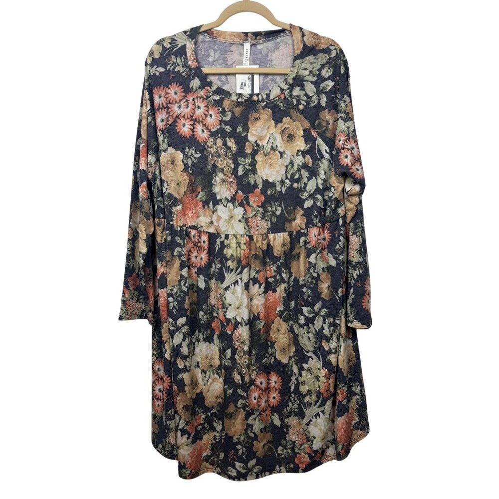 NWT Emerald Boutique 2X Floral Long-Sleeve Babydoll Swing Dress